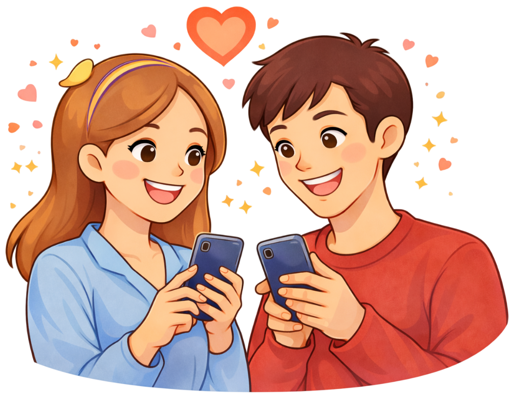 Illustration d'un couple qui joue ensemble sur son telephone